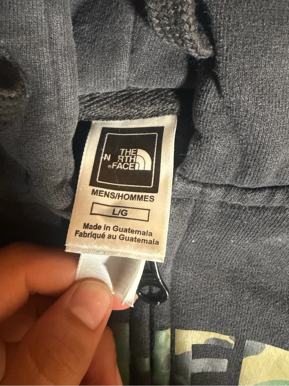 The North Face Charcoal Gray Hoodie with Camouflage Logo